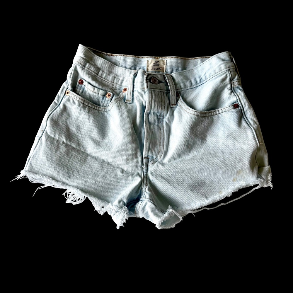 Levis 501 Original High Rise Denim Shorts Light Wash Cutoff Blue W26